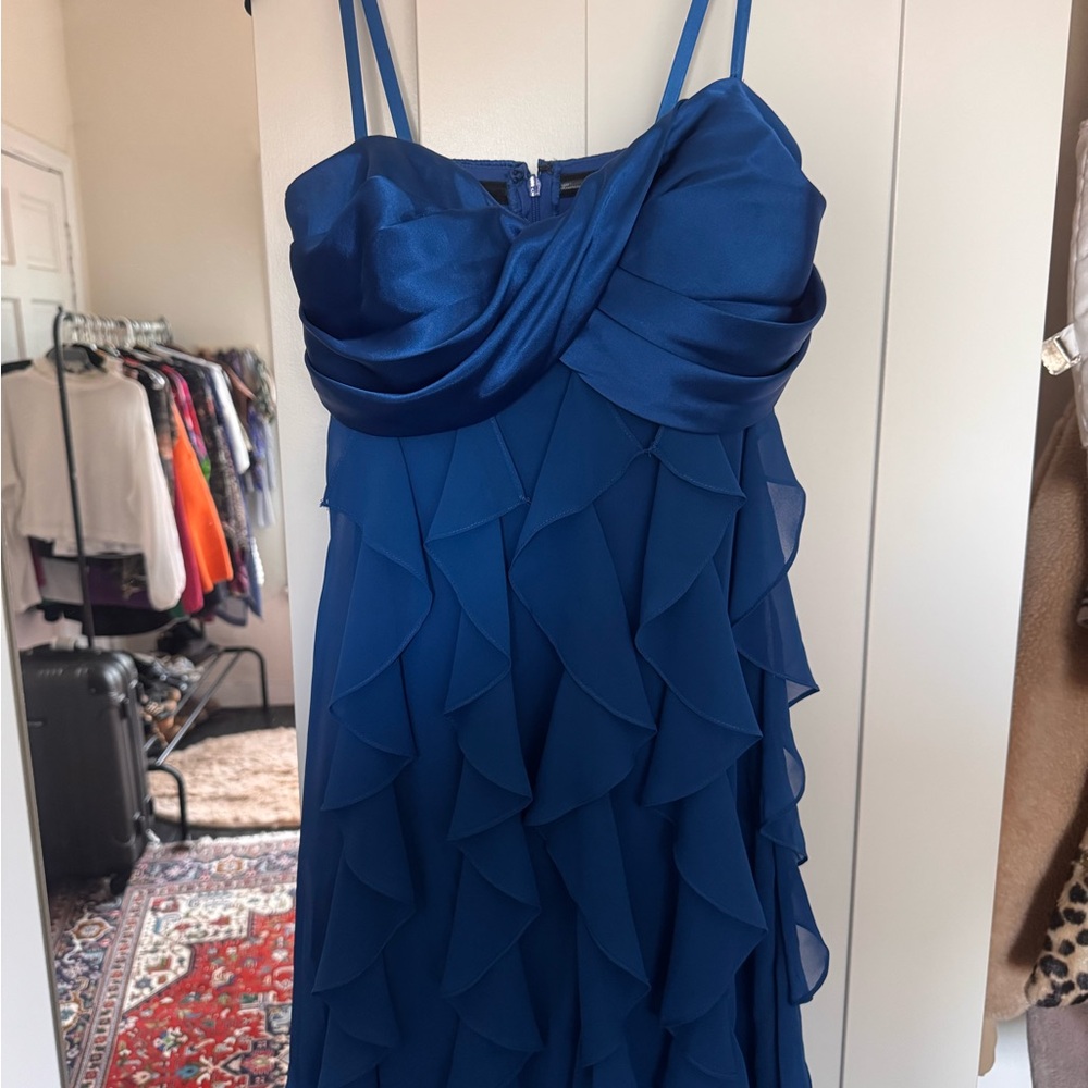 Xscape Blue Ruffled Tiered Mini dress for Weddings